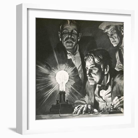 Edison's Experimentation with Light Bulbs-English School-Framed Giclee Print