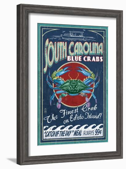 Edisto Beach, South Carolina - Blue Crabs-Lantern Press-Framed Art Print