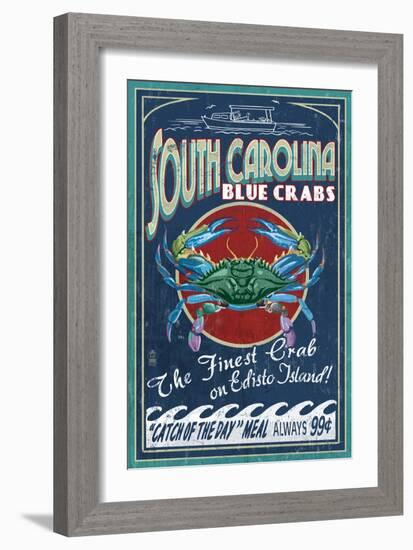 Edisto Beach, South Carolina - Blue Crabs-Lantern Press-Framed Art Print