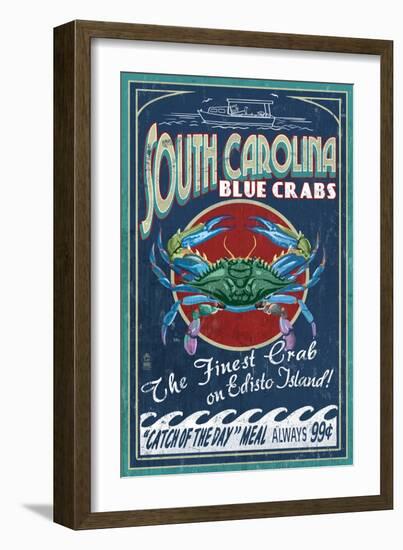 Edisto Beach, South Carolina - Blue Crabs-Lantern Press-Framed Art Print