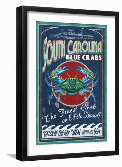 Edisto Beach, South Carolina - Blue Crabs-Lantern Press-Framed Art Print