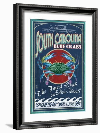 Edisto Beach, South Carolina - Blue Crabs-Lantern Press-Framed Art Print