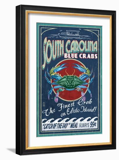 Edisto Beach, South Carolina - Blue Crabs-Lantern Press-Framed Art Print