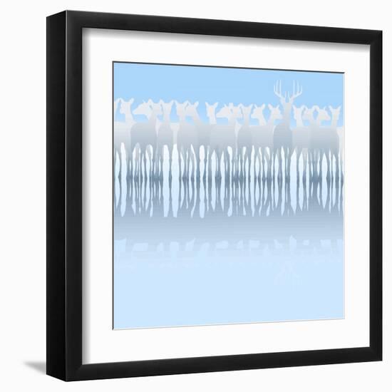 Editable Silhouette of a Herd of Deer and Reflection-Robert Adrian Hillman-Framed Art Print