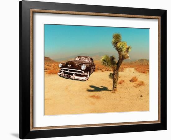 Edited Image of Classic Car in Amrican Desert-Salvatore Elia-Framed Photographic Print