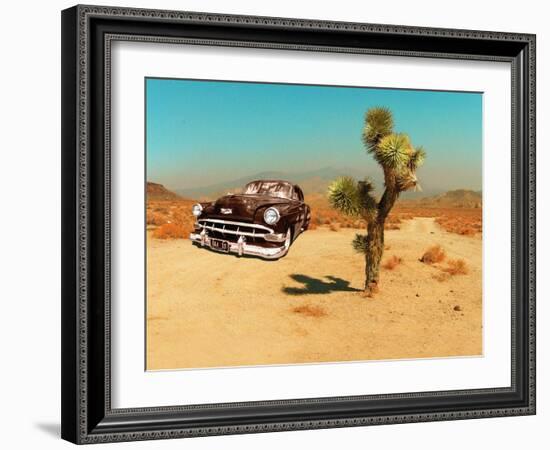 Edited Image of Classic Car in Amrican Desert-Salvatore Elia-Framed Photographic Print