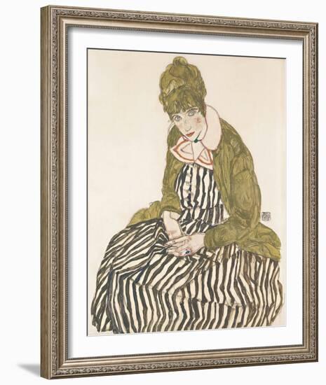 Edith with Striped Dress, Sitting, 1915-Egon Schiele-Framed Giclee Print