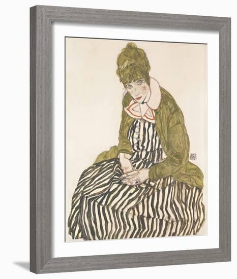 Edith with Striped Dress, Sitting, 1915-Egon Schiele-Framed Giclee Print