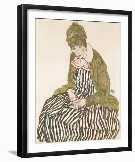 Edith with Striped Dress, Sitting, 1915-Egon Schiele-Framed Giclee Print