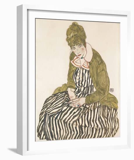 Edith with Striped Dress, Sitting, 1915-Egon Schiele-Framed Giclee Print