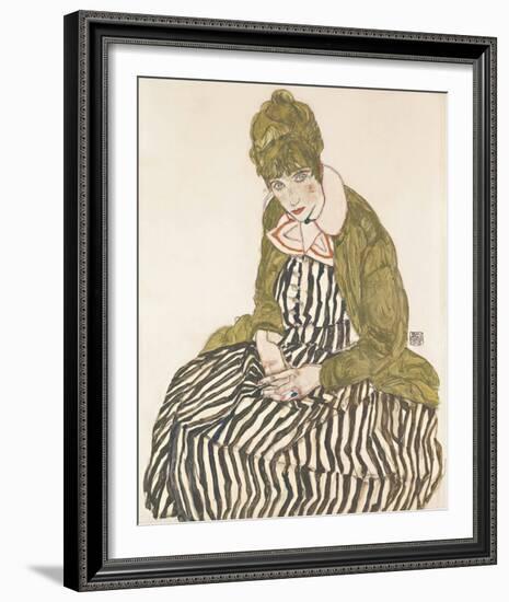 Edith with Striped Dress, Sitting, 1915-Egon Schiele-Framed Giclee Print