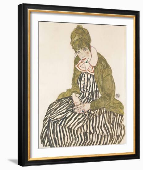 Edith with Striped Dress, Sitting, 1915-Egon Schiele-Framed Giclee Print