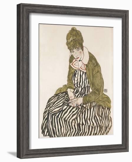 Edith with Striped Dress, Sitting-Egon Schiele-Framed Giclee Print