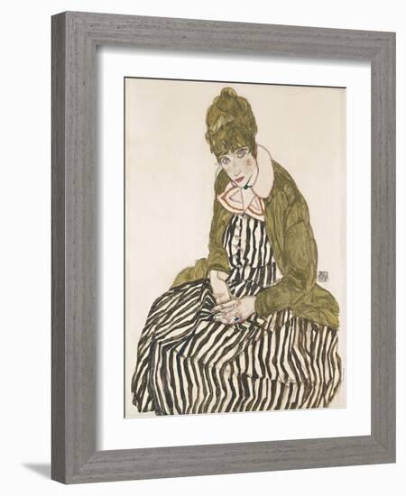 Edith with Striped Dress, Sitting-Egon Schiele-Framed Giclee Print