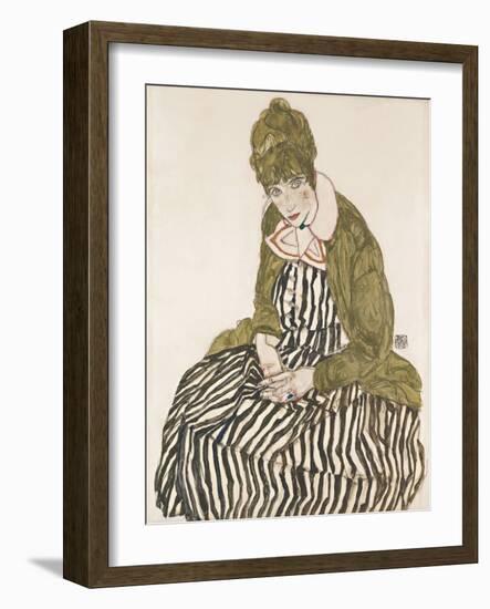 Edith with Striped Dress, Sitting-Egon Schiele-Framed Giclee Print