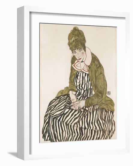 Edith with Striped Dress, Sitting-Egon Schiele-Framed Giclee Print