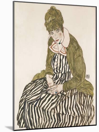 Edith with Striped Dress, Sitting-Egon Schiele-Mounted Giclee Print