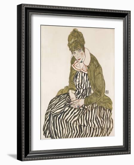 Edith with Striped Dress, Sitting-Egon Schiele-Framed Giclee Print