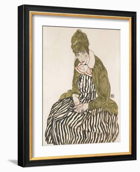 Edith with Striped Dress, Sitting-Egon Schiele-Framed Giclee Print