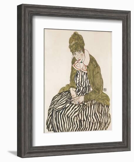 Edith with Striped Dress, Sitting-Egon Schiele-Framed Giclee Print