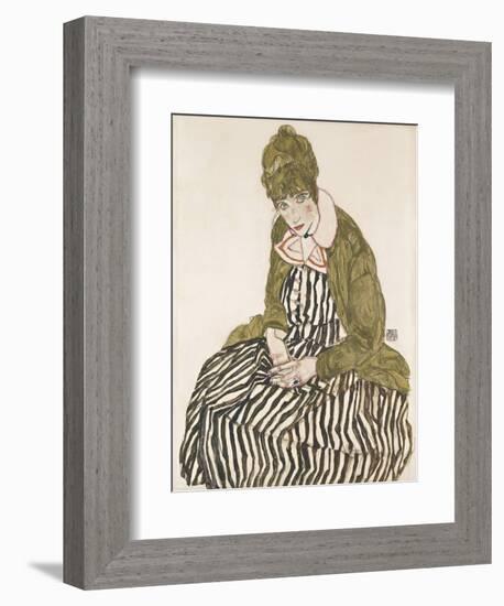 Edith with Striped Dress, Sitting-Egon Schiele-Framed Giclee Print