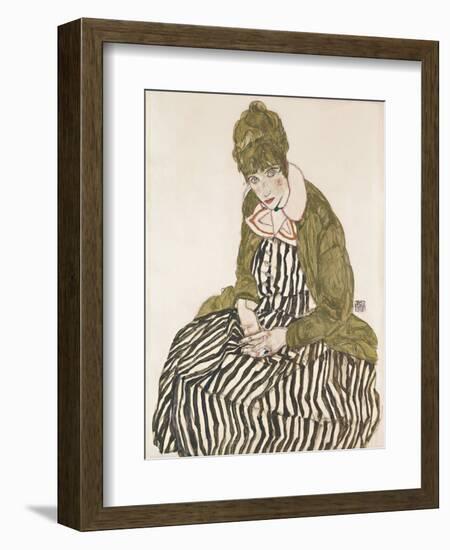 Edith with Striped Dress, Sitting-Egon Schiele-Framed Giclee Print