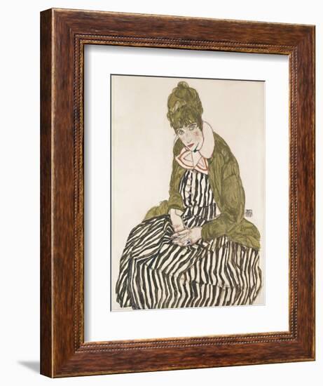 Edith with Striped Dress, Sitting-Egon Schiele-Framed Giclee Print