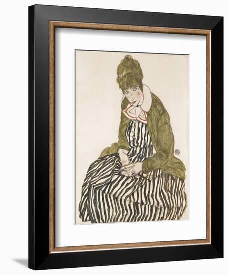 Edith with Striped Dress, Sitting-Egon Schiele-Framed Giclee Print