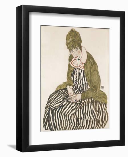 Edith with Striped Dress, Sitting-Egon Schiele-Framed Giclee Print