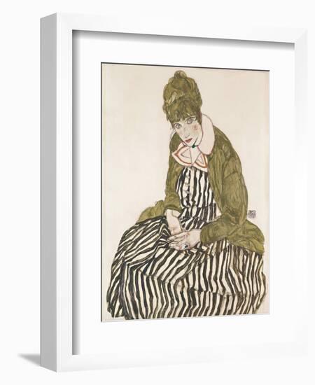 Edith with Striped Dress, Sitting-Egon Schiele-Framed Giclee Print