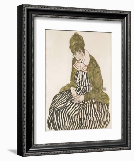 Edith with Striped Dress, Sitting-Egon Schiele-Framed Giclee Print