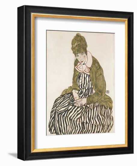 Edith with Striped Dress, Sitting-Egon Schiele-Framed Giclee Print