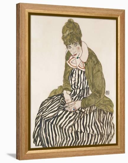 Edith with Striped Dress, Sitting-Egon Schiele-Framed Premier Image Canvas