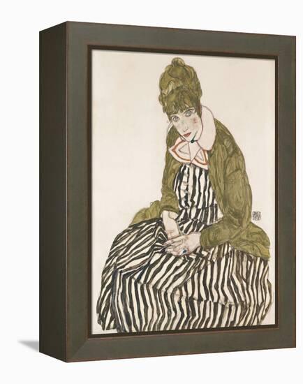 Edith with Striped Dress, Sitting-Egon Schiele-Framed Premier Image Canvas