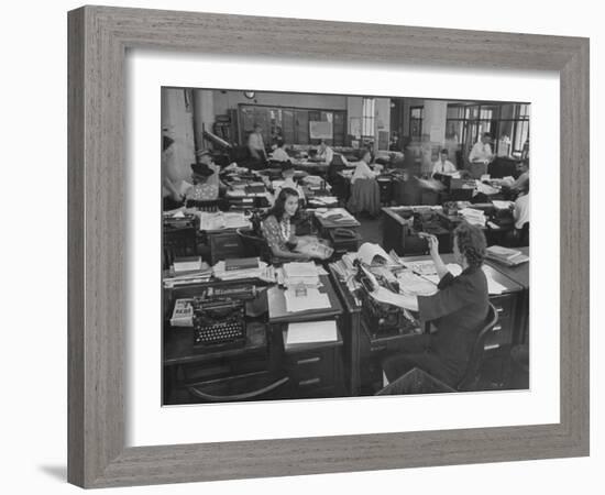 Editiorial Office of the Brooklyn Eagle Newspaper Where Staff Members are Busy in Newsroom-Alfred Eisenstaedt-Framed Photographic Print