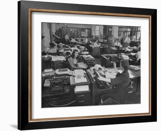 Editiorial Office of the Brooklyn Eagle Newspaper Where Staff Members are Busy in Newsroom-Alfred Eisenstaedt-Framed Photographic Print