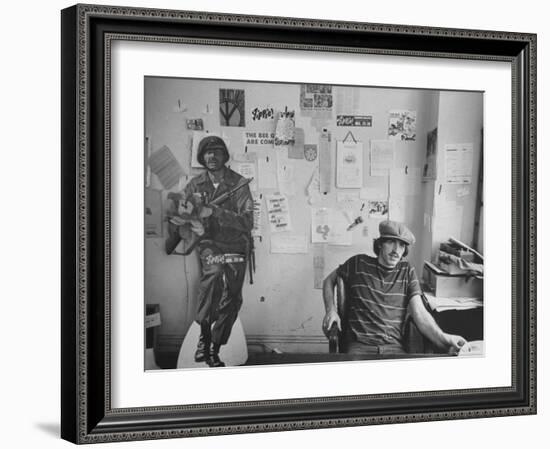 Editor of Chicago Underground Newspaper John Walrus Sitting in Office-Lee Balterman-Framed Photographic Print