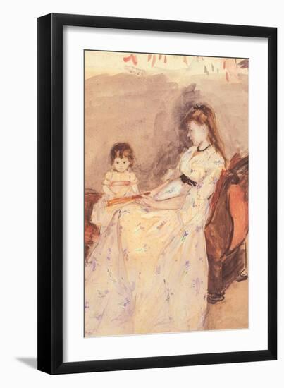 Edma, the Sister of the Artist with Her Daughter-Berthe Morisot-Framed Art Print