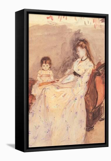 Edma, the Sister of the Artist with Her Daughter-Berthe Morisot-Framed Stretched Canvas