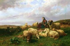 Shepherdess Resting with Her Flock, 1867-Edmond Jean-Baptiste Tschaggeny-Mounted Giclee Print