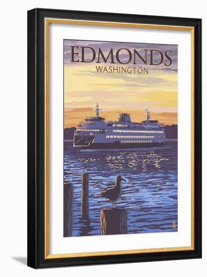 Edmonds, Washington - Ferry Sunset and Gull-Lantern Press-Framed Art Print