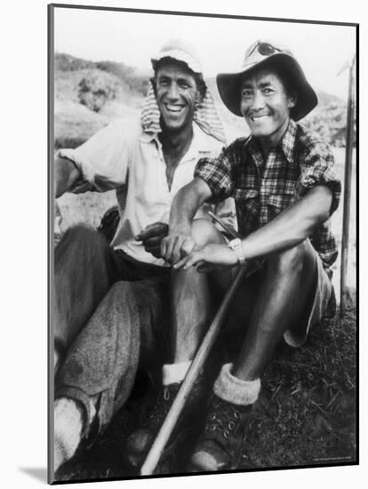 Edmund Hillary and Nepalese Sherpa Guide Tenzing Norgay Sitting Together-James Burke-Mounted Premium Photographic Print