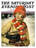"Woman with Ice Skates," Saturday Evening Post Cover, February 5, 1927-Edna Crompton-Mounted Giclee Print