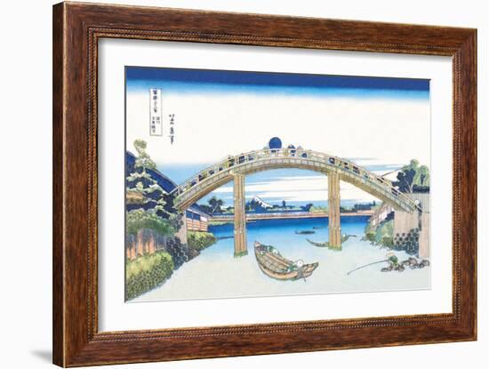 Edo Zdo Bridge-Katsushika Hokusai-Framed Art Print