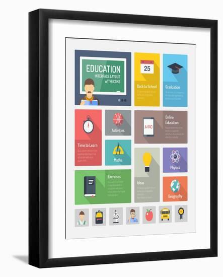Education Flat Web Elements with Icons-bloomua-Framed Art Print