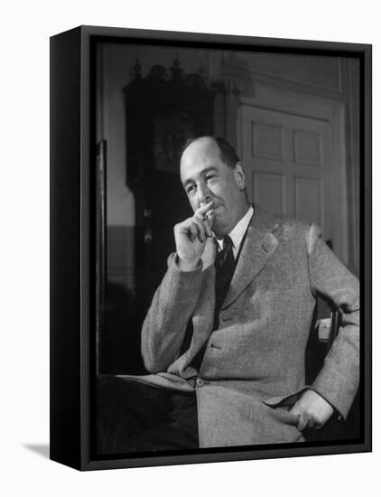 Educator C. S. Lewis Dragging on Cigarette During Interview-null-Framed Premier Image Canvas