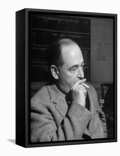 Educator C. S. Lewis Dragging on Cigarette During Interview-null-Framed Premier Image Canvas