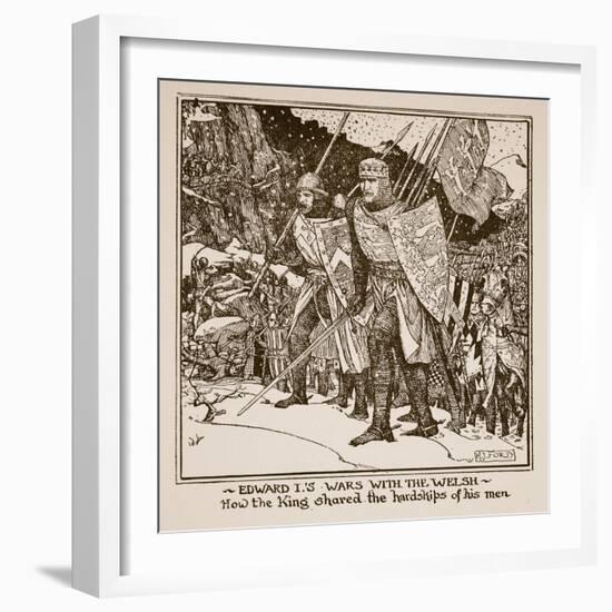 Edward I's Wars with the Welsh - How the King Shared the Hardships of His Men, Illustration from…-Henry Justice Ford-Framed Giclee Print