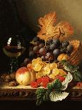 A Basket of Grapes, Raspberries, a Peach and a Wine Glass on a Table-Edward Ladell-Giclee Print