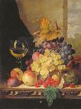 A Basket of Grapes, Raspberries, a Peach and a Wine Glass on a Table-Edward Ladell-Giclee Print